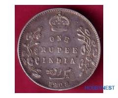 Edward VII King & Emperor One Rupee Silver Coin - Image 2